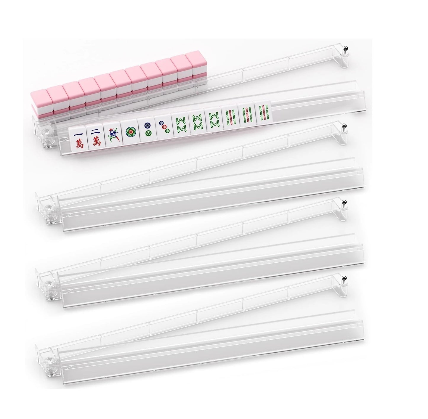 C&H Solutions American Mahjong All-In-One Transparent Tile Rack & Pusher Arm,Clear Combo Racks With Pushers- Set of 4 By C&H®