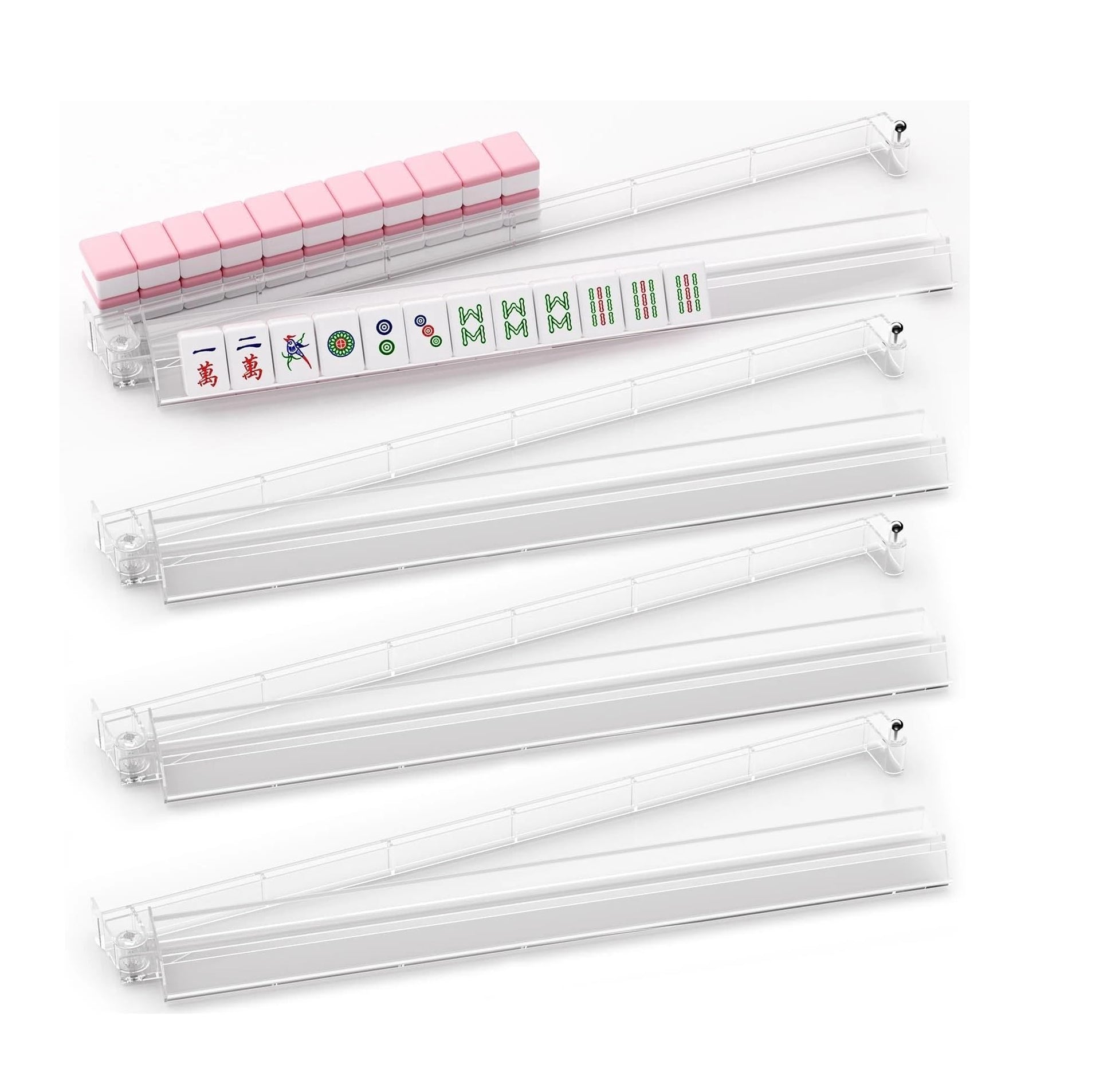 C&H Solutions American Mahjong All-In-One Transparent Tile Rack & Pusher Arm,Clear Combo Racks With Pushers- Set of 4 By C&H®