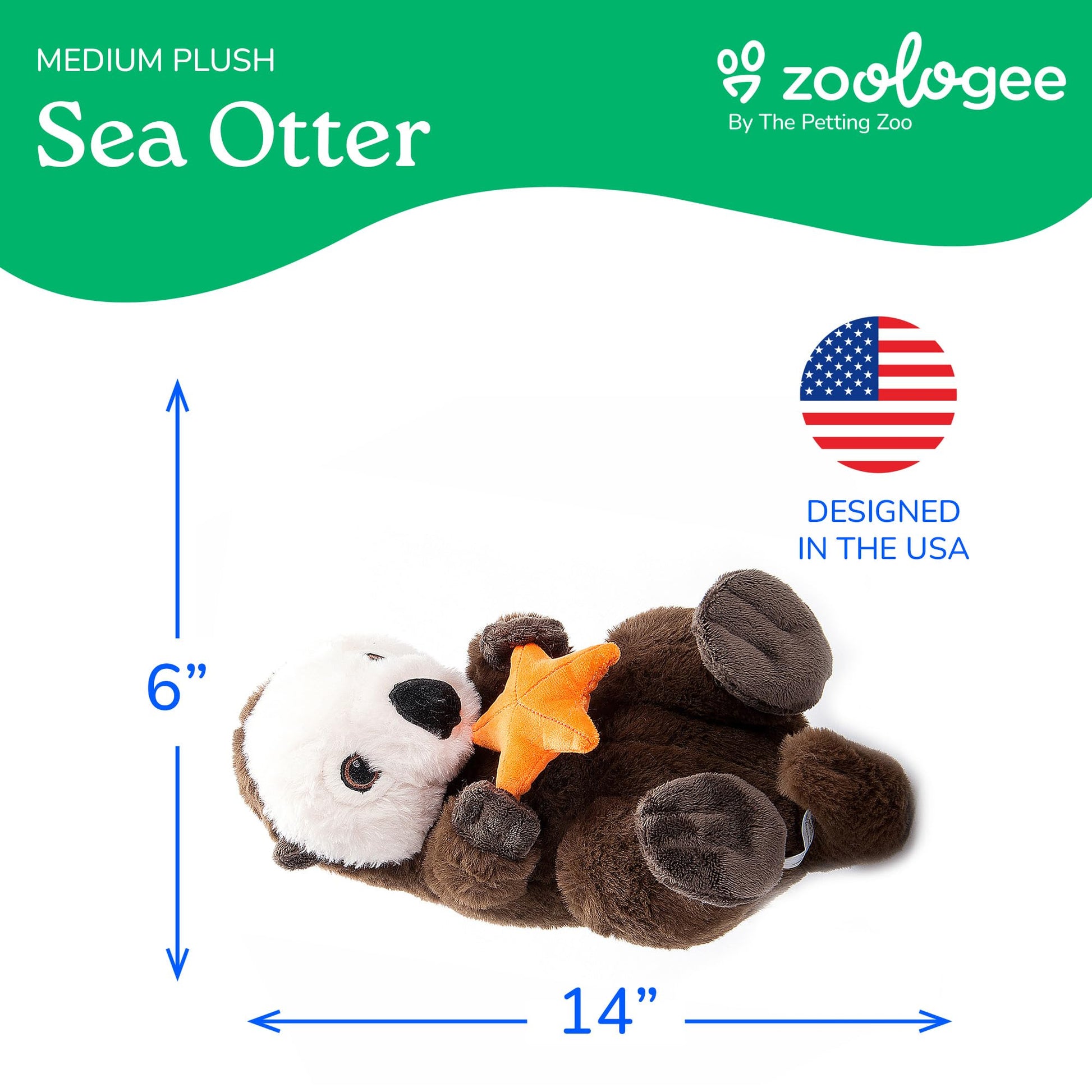 The Petting Zoo Sea Otter Stuffed Animal Plushie, Gifts for Kids, Earth Keeperz Sealife Animals, Zoologee Brown Sea Otter Plush Toy, 14 inches