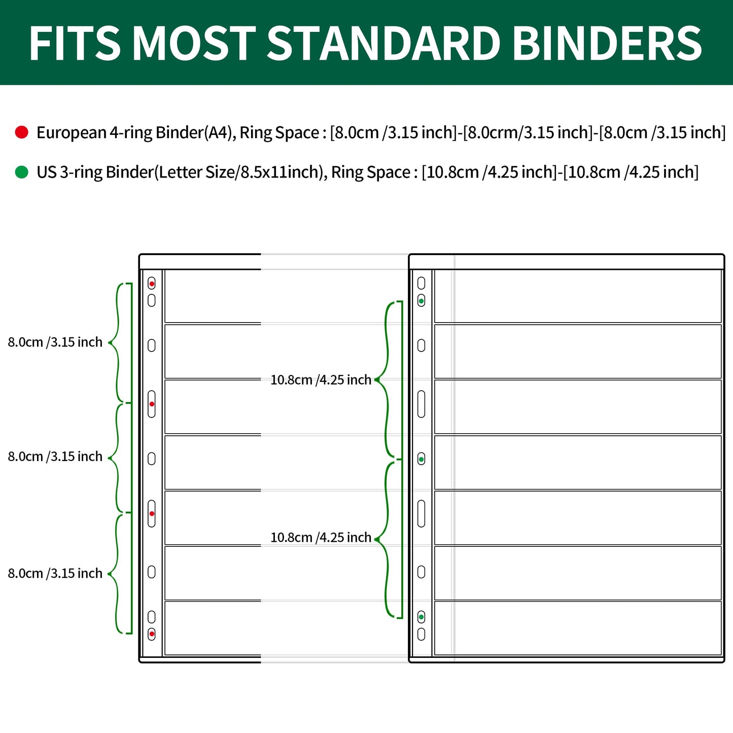 10 Sheets 20 Pages Postage Stamp Album Pages, 7 Pockets 7.7X 1.35in Stamp Collection Inserts, 9 Hole Standard Stamp Collecting Album Sleeves for Stamp
