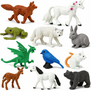 Safari Ltd. Fairy Tale Animals TOOB - Figurines of Unicorn, Dragon, Frog, Wolf, Rabbit, Doe, White Stallion, Bear, Mouse, Bluebird, and Fox - Play