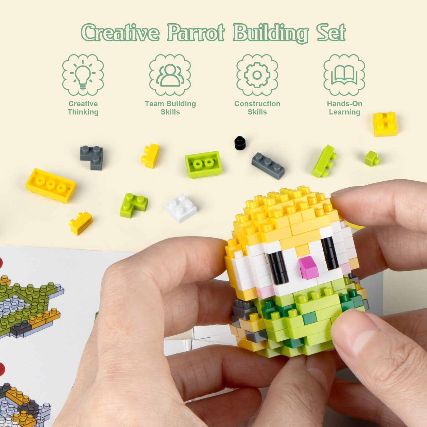 IBLOTIME Micro Parrot Building Sets Easter 10 Pack Mini Bird Animal Brick Kits Creative Micro Bricks Display Gift Christmas Birthday Ages 14+