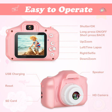 Zeacool Kids Camera, HD Digital Video Camera,Childrens Toys for 3 4 5 6 7 8 9 Year Old Boys/Girls, Selfie Camera for Kids, Christmas Birthday Gifts