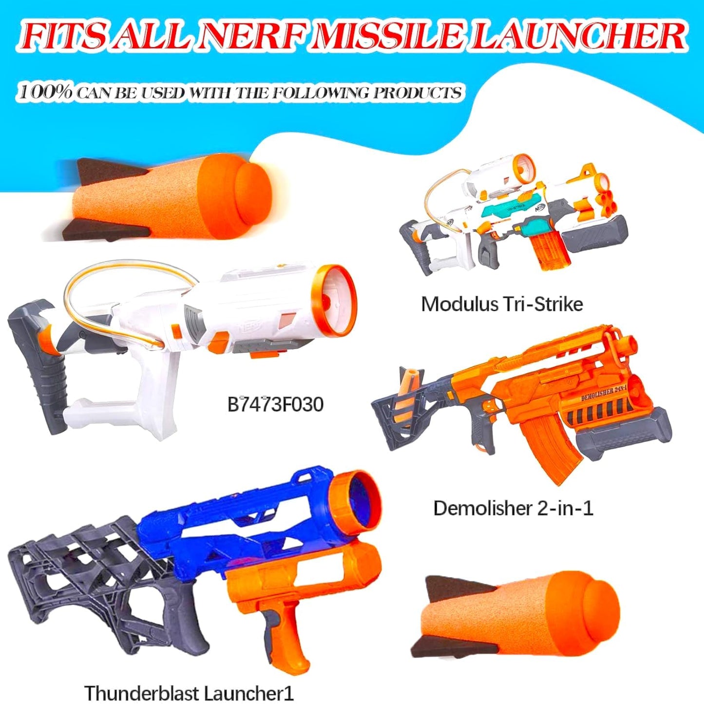Ruibytree Mega Missile Refill for Nerf N-Strike Elite, 12 Pack, Orange