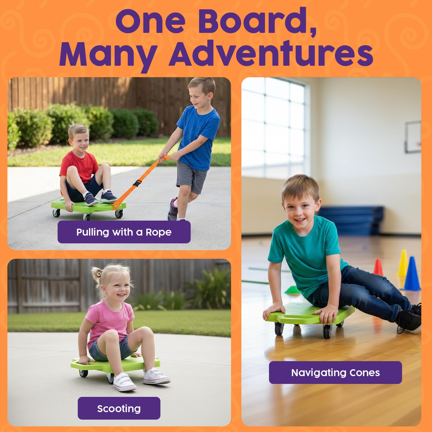 Hurtle Scooter Board for Kids with Safety Handles - Heavy Duty Gym Floor Scooter with 360° Wheels for PE, Indoor Active & Sensory Play - Supports 200