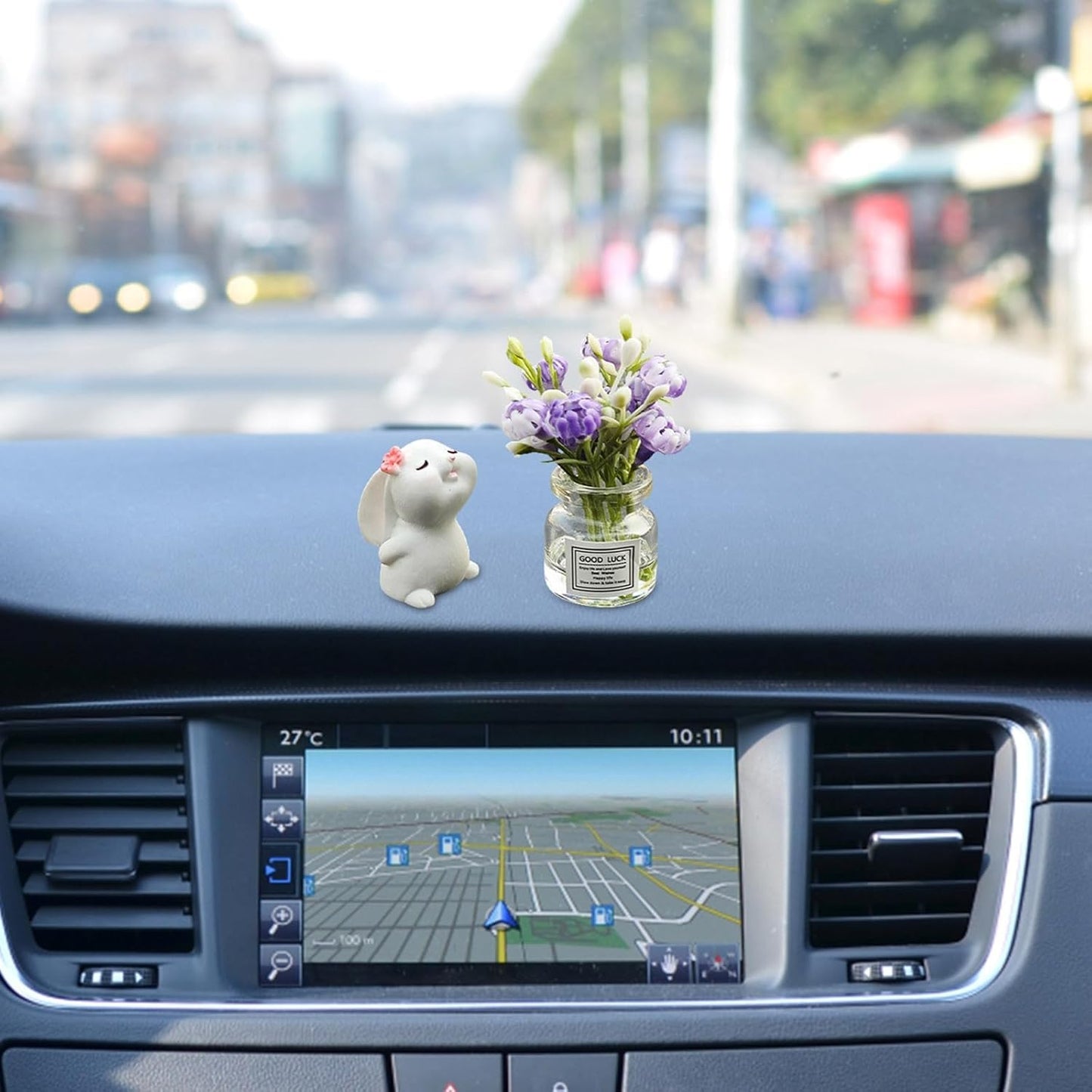 2PCS Mini Smell The Fragrant Rabbit & Flower Vase Decorations - Handmade Resin Vases with Purple Jasmine for Micro Landscape, Automobile Interior, DIY