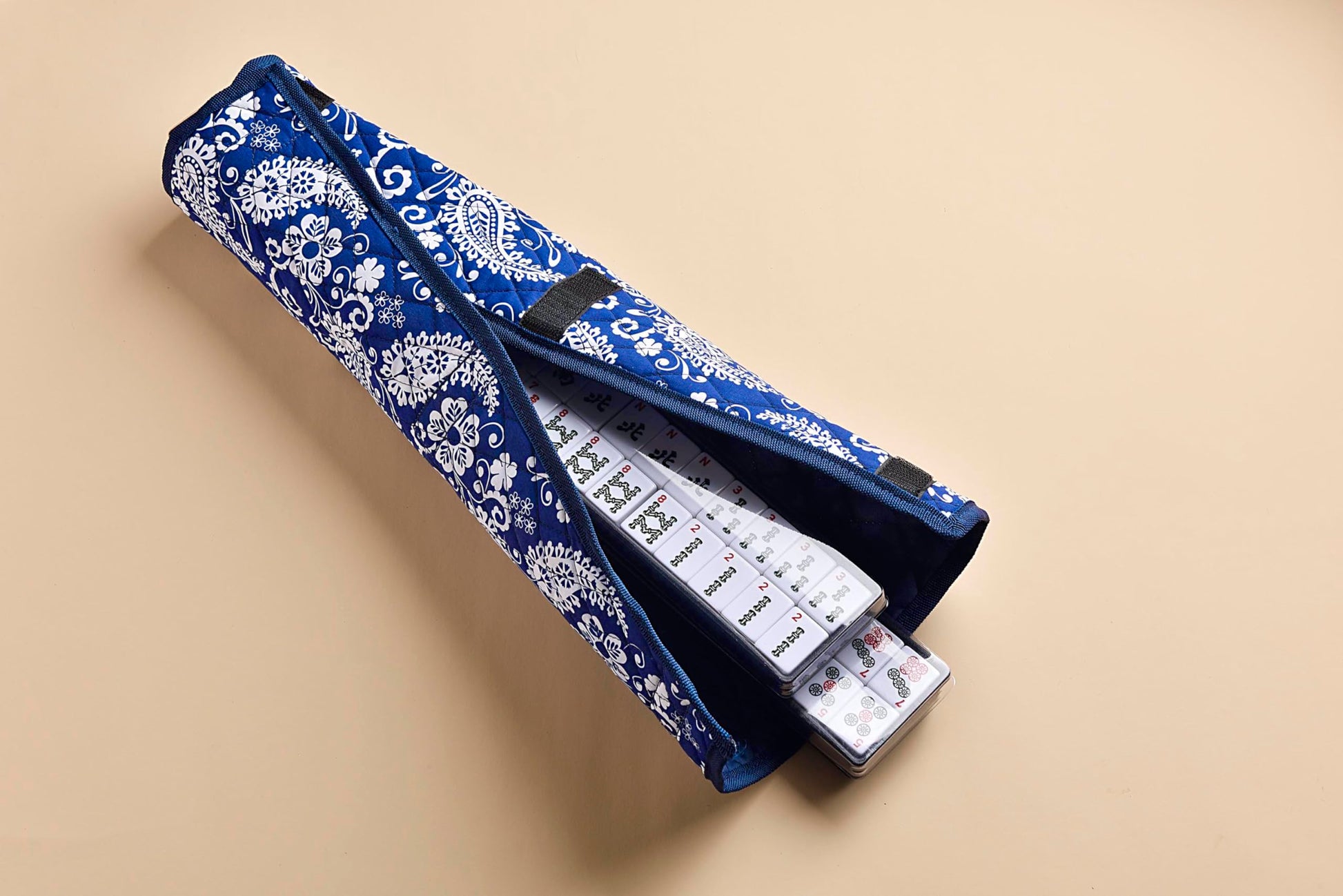 Mose Cafolo American Mahjong Set, Blue Paisley Carrying Bag,166 Premium White Tiles,4 All-in-One Color Rack/Pushers Complete Mahjong Tiles Set (Ma