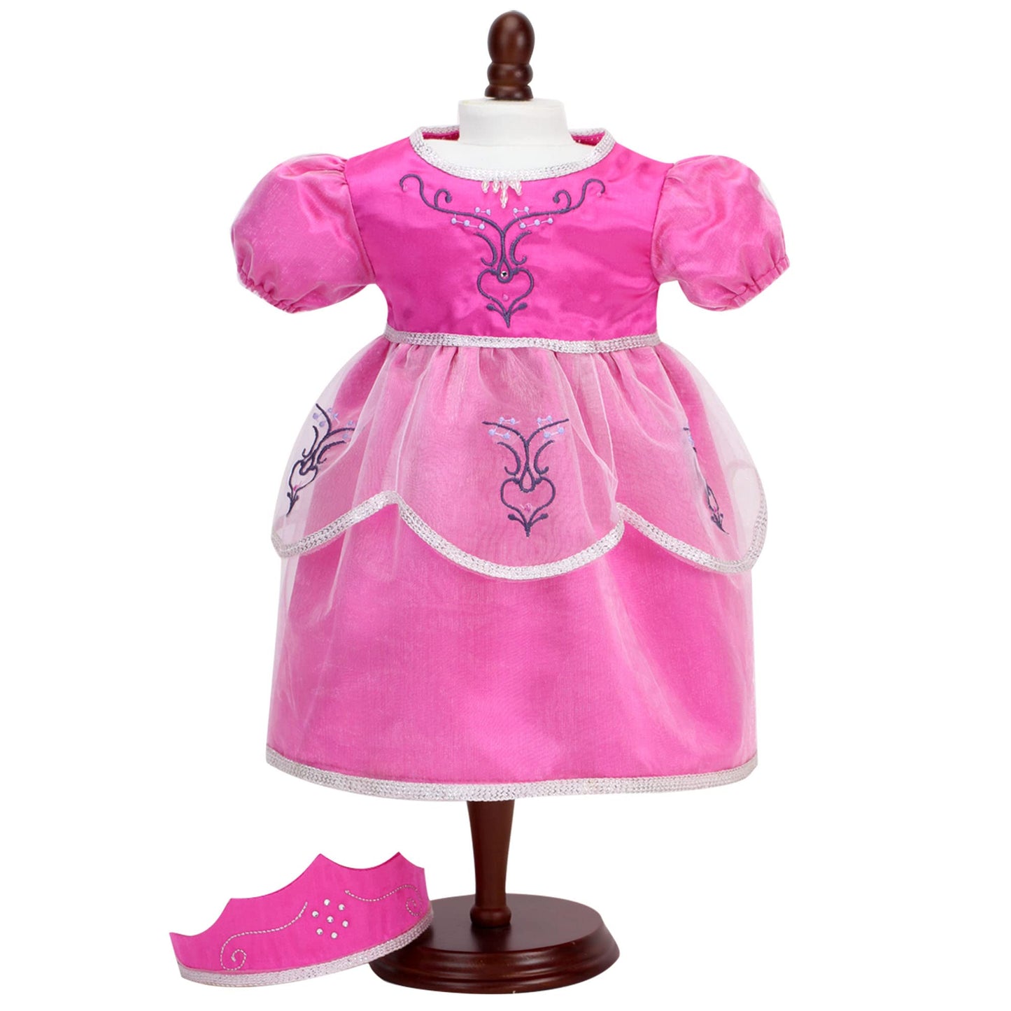Sophia's 15" Baby Doll 2 pc. Embroidered Princess Dress and Crown, Hot Pink with Silver Trim