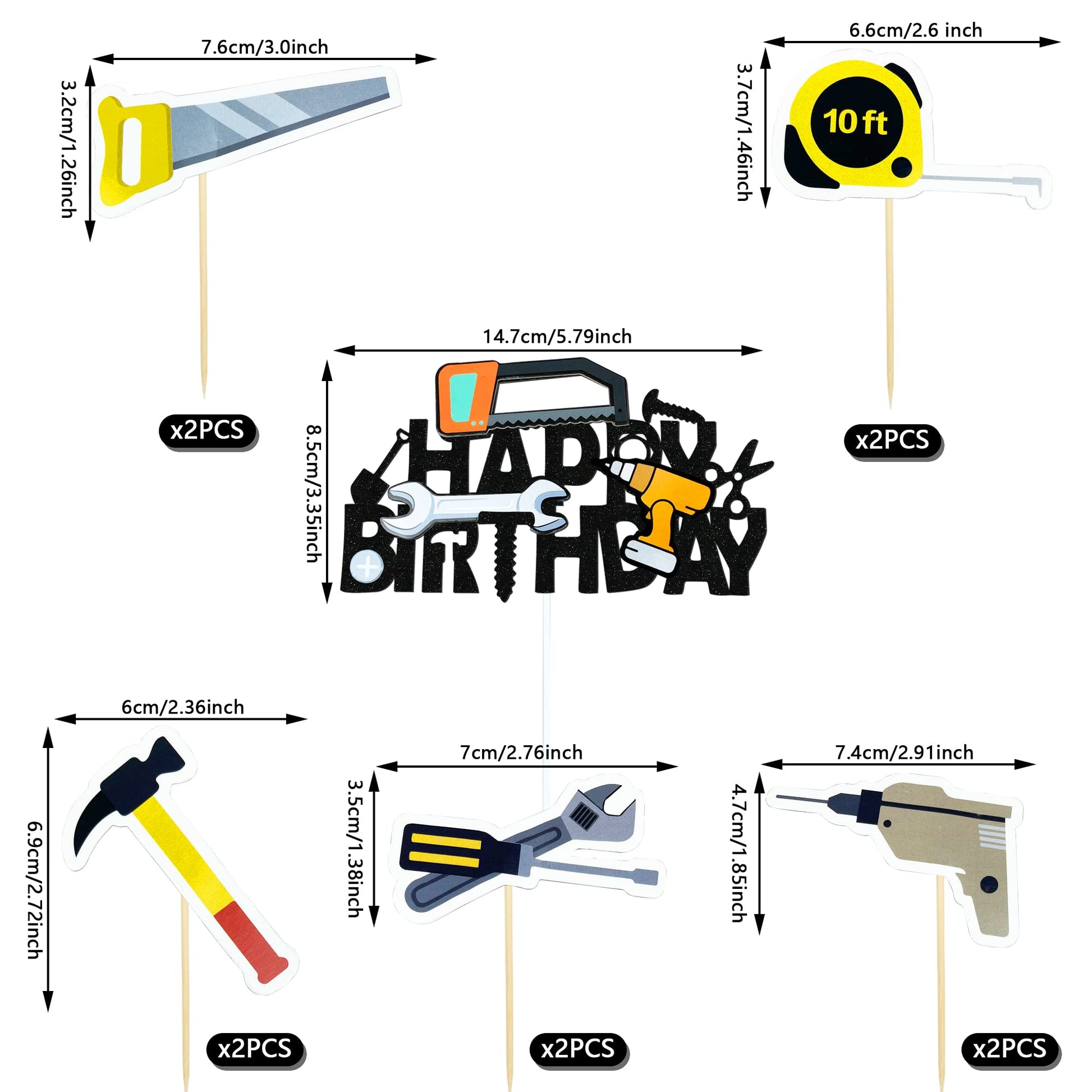 18PCS Tools Cake Topper Tools Cake Decorations Tool themed cake decoration