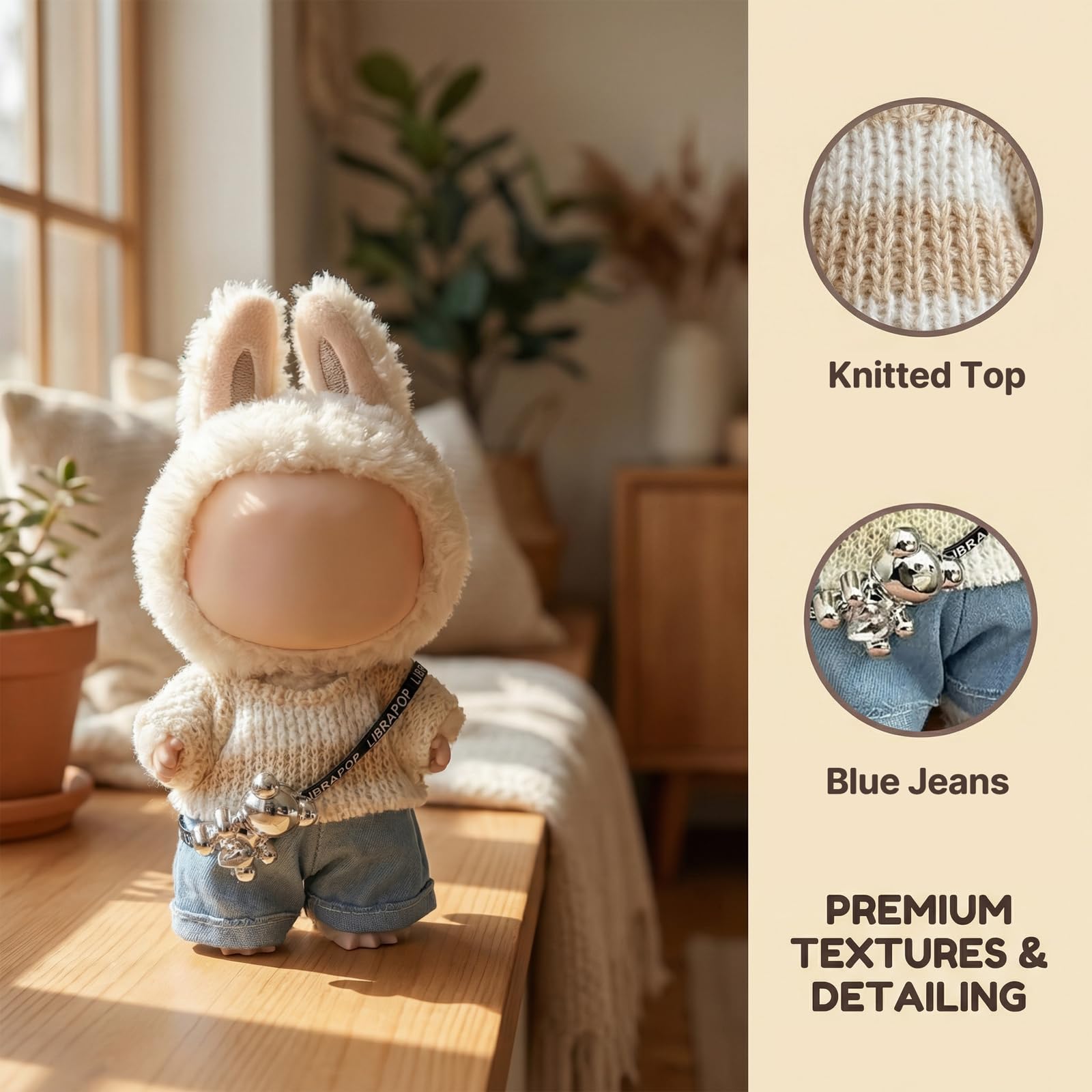 17cm Doll Clothes(NO Doll), Cute Dolls Outfit Accessories with Sweater + Denim Jeans + Pants, Small Kawaii Clothes Set for Dolls(Style 4)