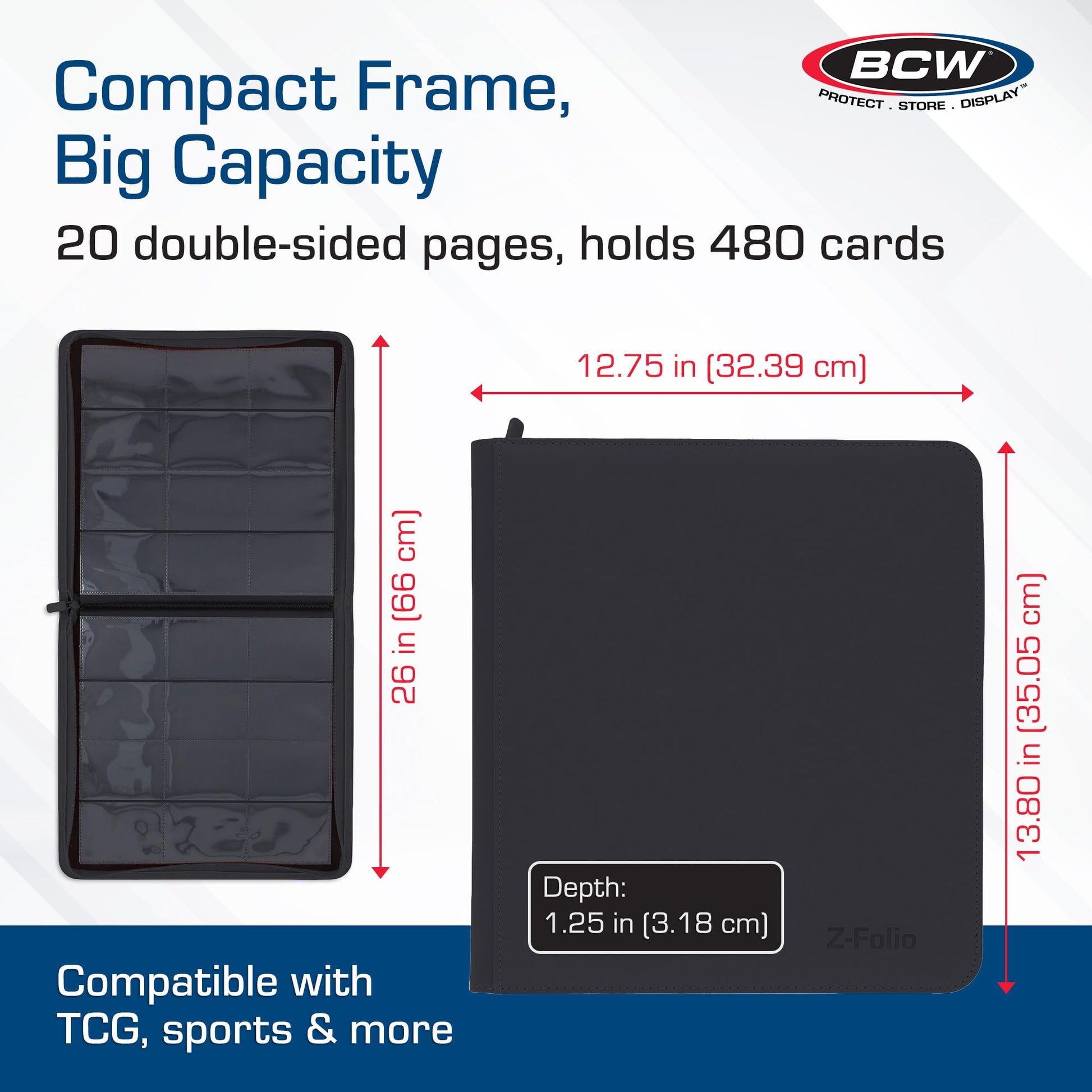 BCW 12-Pocket Zipper-Folio LX Trading Card Binder (Black) | Card Collection Binder with 480 Card Capacity | Archival Safe Pages | Secure Wrap-Around