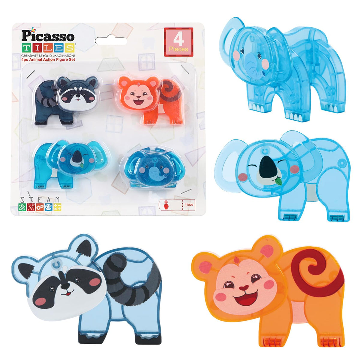 PicassoTiles Magnet Tile Animal Friends Action Figure Playset Mix or Match Figurine Wildlife Character Toy STEM Learning Construction Building