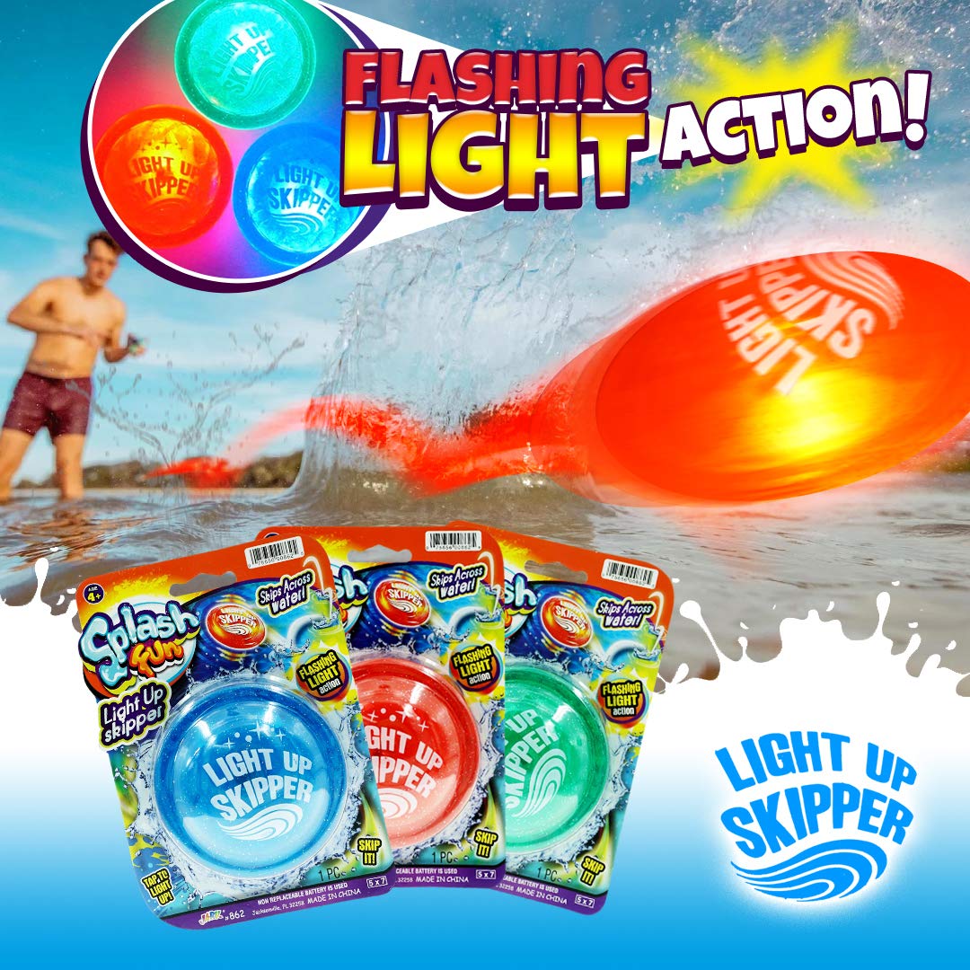 JA-RU Light Up Water Skipper Disc (3 Discs) - Water Skipping Toy for Kids, Pool & Travel Beach Toys for Summer Outdoor Play, Party Favors & Easter