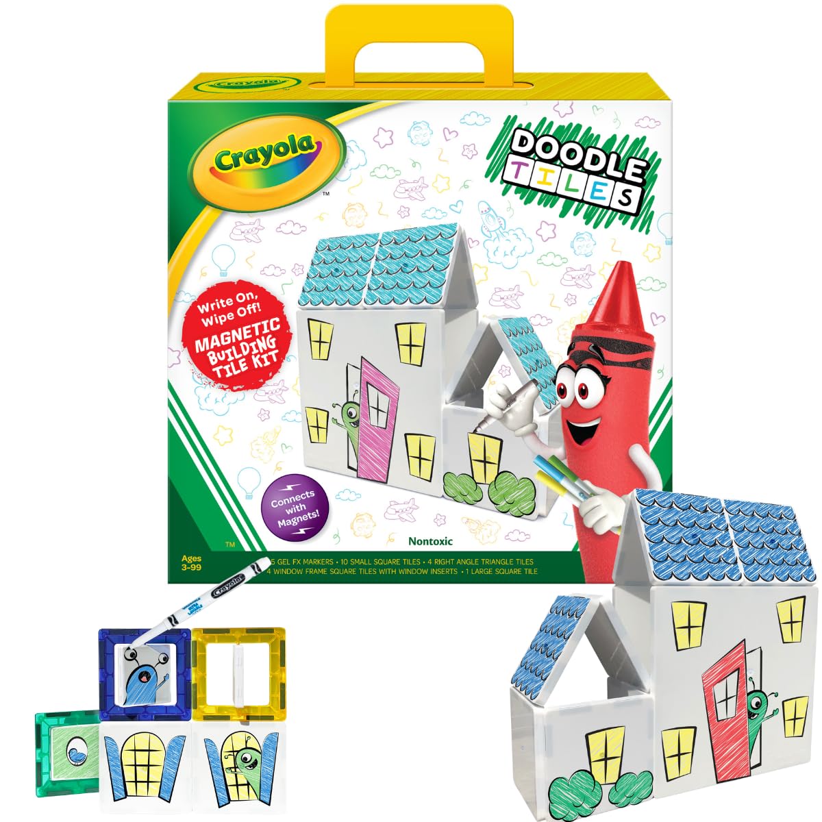 CreateOn Crayola Doodle Magnetic Tiles Building Set for Kids, Magnetic Kids’ Building Toys, STEM & Montessori Arts & Creativity Toys for Boys