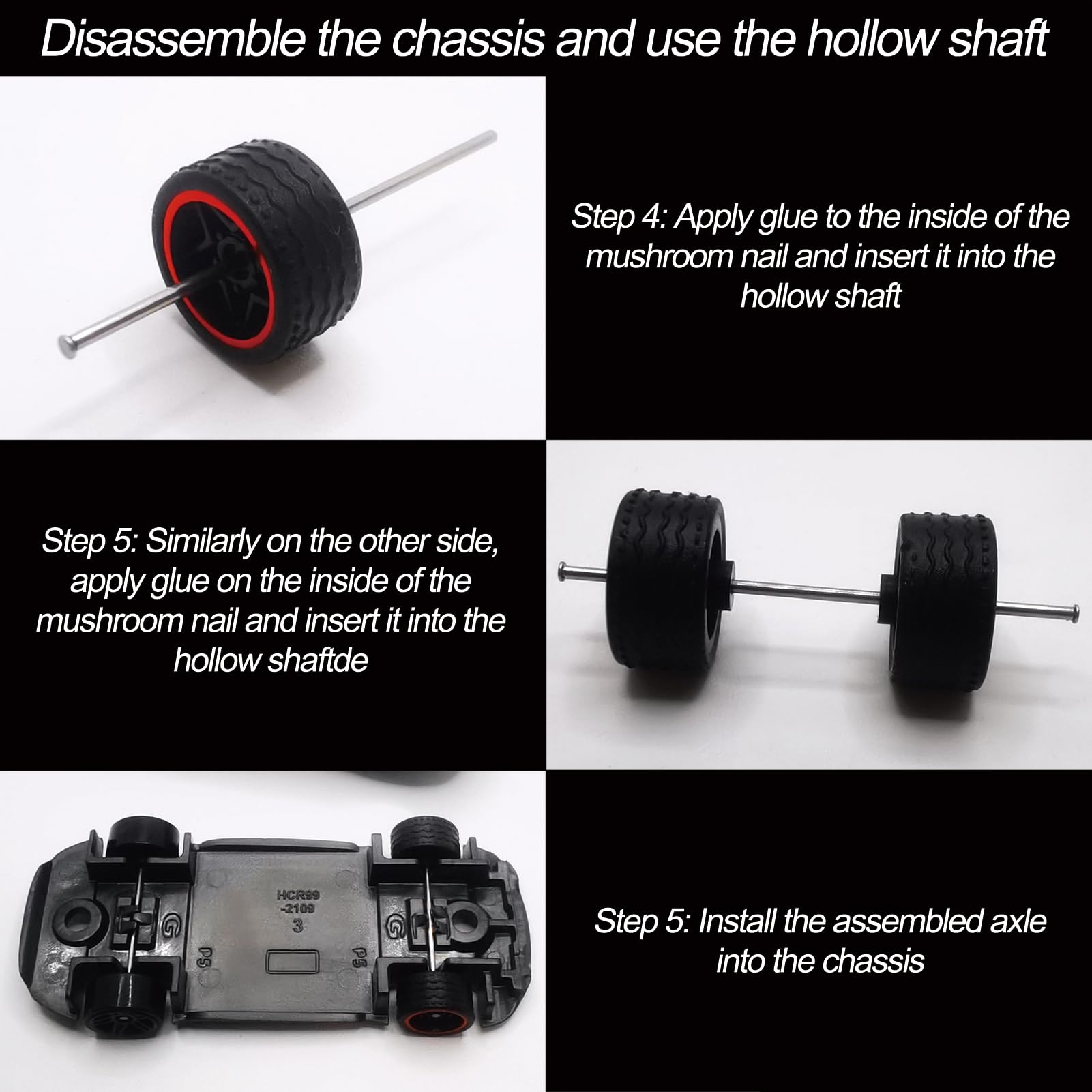 20 Set 1/64 Scale Wheels Modified Hollow Shaft & Mushroom Nails Suitable for 1 64 Scale Diecast Cars DIY Tires (Each Set Contains 2 Hollow Shafts
