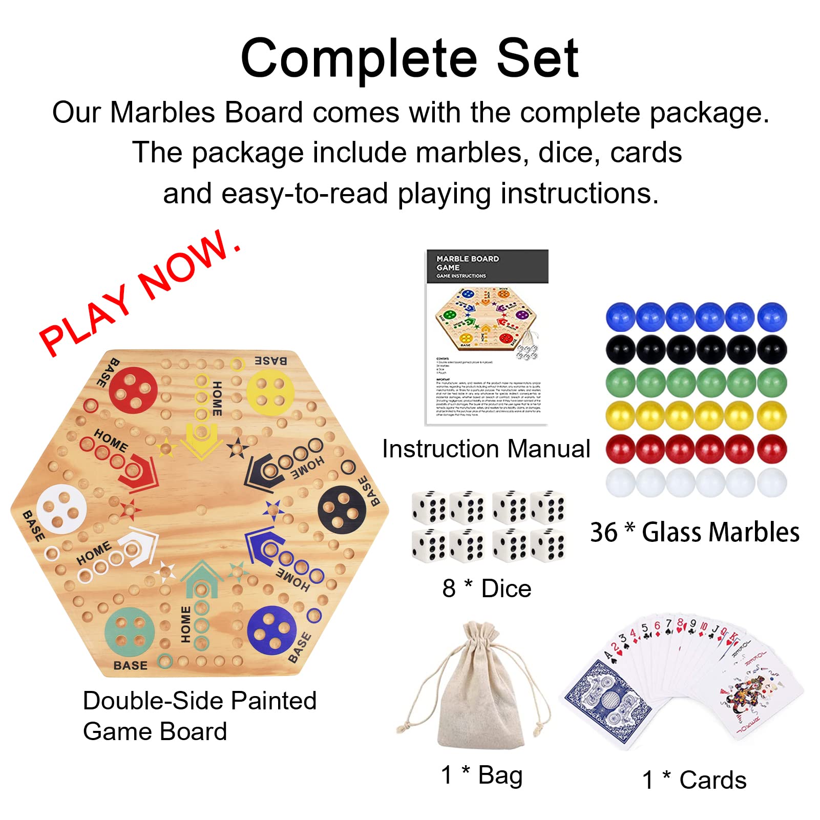 16” Wooden Wahoo Board Game, Original Marble Game Set for 4 or 6 Players