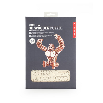 Kikkerland GG109 Wooden Puzzle, 3D, Gorilla