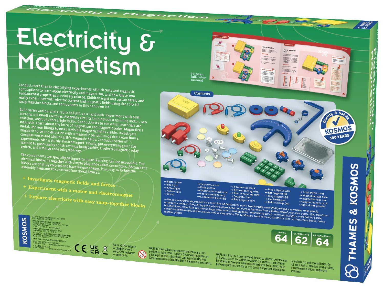 Thames & Kosmos Electricity & Magnetism Science Kit | 62 Safe Experiments Investigating Magnetic Fields & Forces for Ages 8+ | Assemble Electric