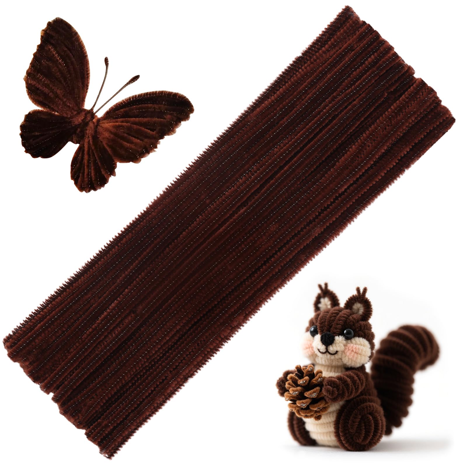 60 Pieces Brown Pipe Cleaners, Christmas Craft Pipe Cleaners,Pipe Cleaners Chenille Stem,Pipe Cleaners Bulk,Art Pipe Cleaners for Creative Home