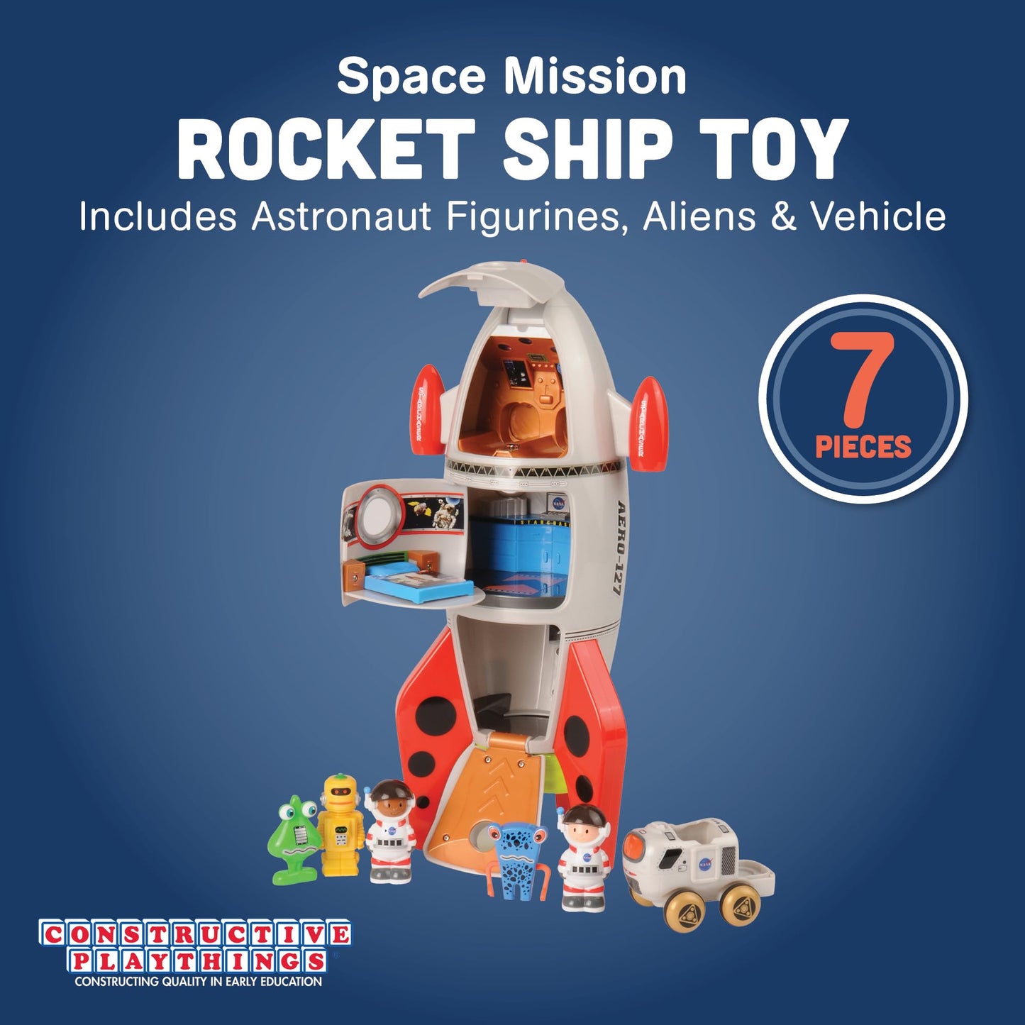 CP Toys Space Mission Rocket Ship Toy, Includes Astronaut Figurines, Aliens and Vehicle, Space Gifts, STEM Toddler Toys for Kids 3 Years and Older