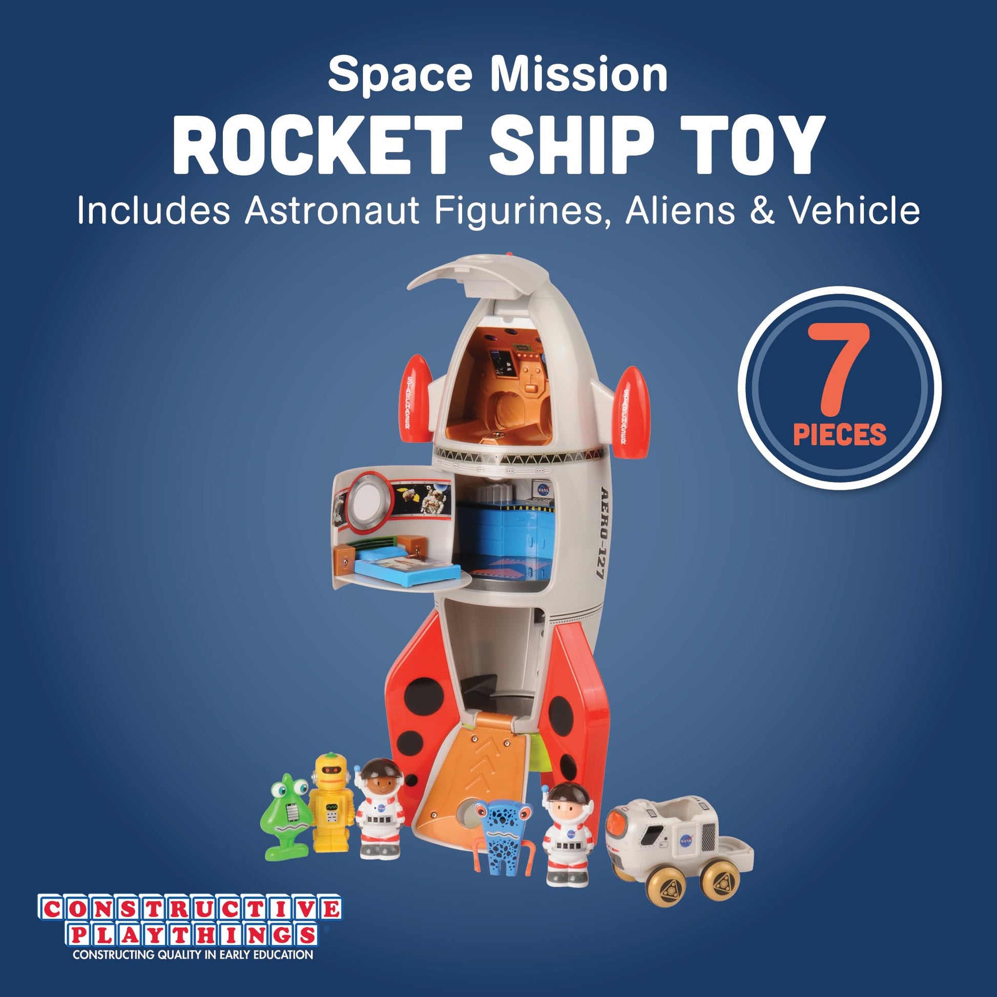 CP Toys Space Mission Rocket Ship Toy, Includes Astronaut Figurines, Aliens and Vehicle, Space Gifts, STEM Toddler Toys for Kids 3 Years and Older