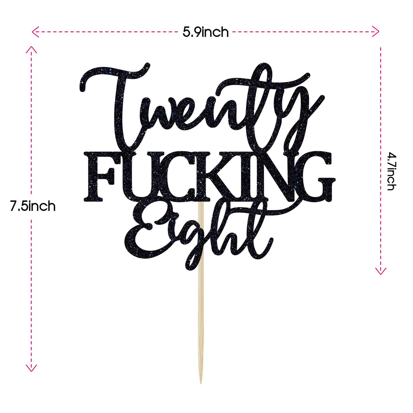 Unoggsor Twenty Fucking Eight Cake Topper - Happy 28th Birthday Cake Decor - Cheers to 28 Years Birthday Party Decorations Supplies, Black Glitter