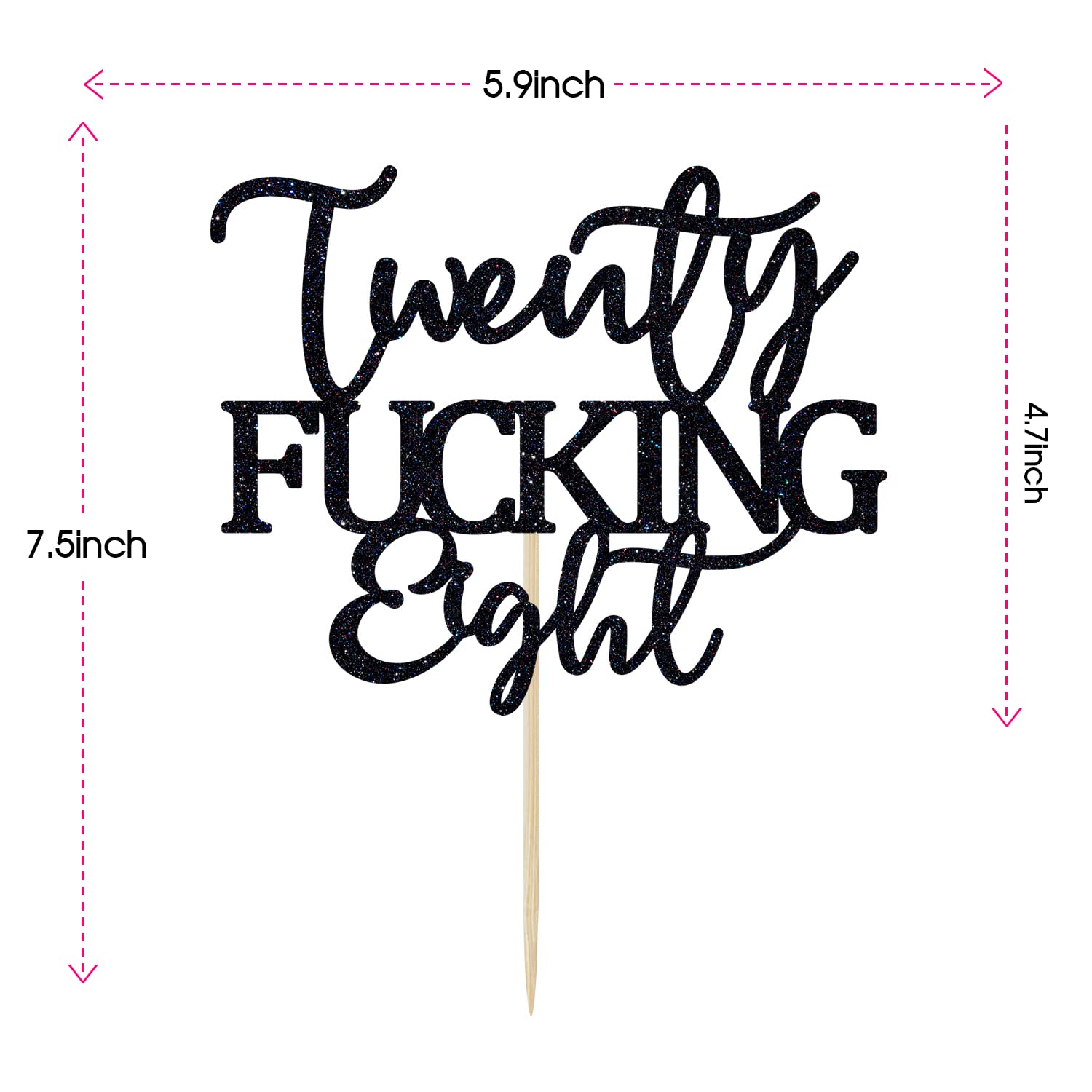 Unoggsor Twenty Fucking Eight Cake Topper - Happy 28th Birthday Cake Decor - Cheers to 28 Years Birthday Party Decorations Supplies, Black Glitter