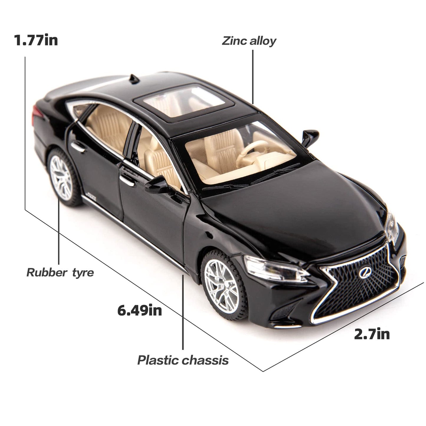 BDTCTK 1/32 Compatible for Lexus Ls500h Model Car, Zinc Alloy Pull Back Toy car with Sound and Light for Kids Boy Girl Gift(Black)