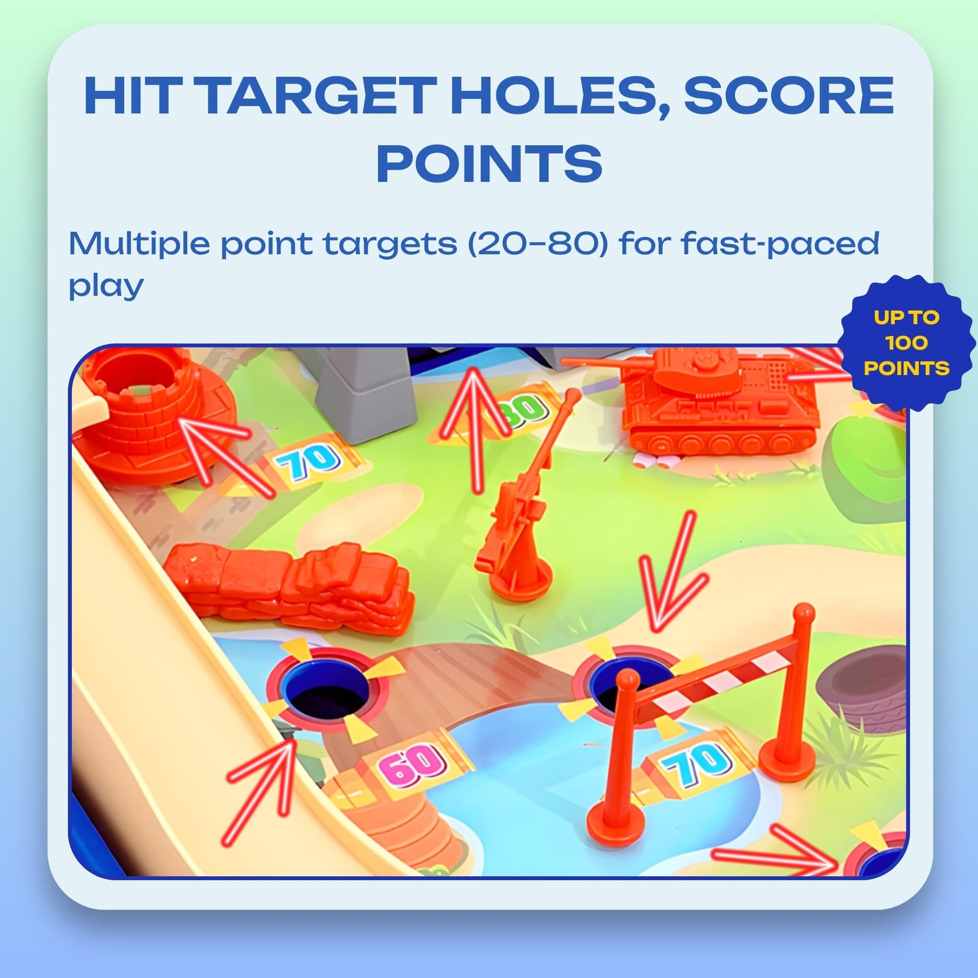 OLEOCA Battle Pinball Machine - Tabletop Arcade Game with Obstacles, Pull-Rod Launcher, Flippers & Scoring Targets, 1-2 Player Mini Pinball for Kids