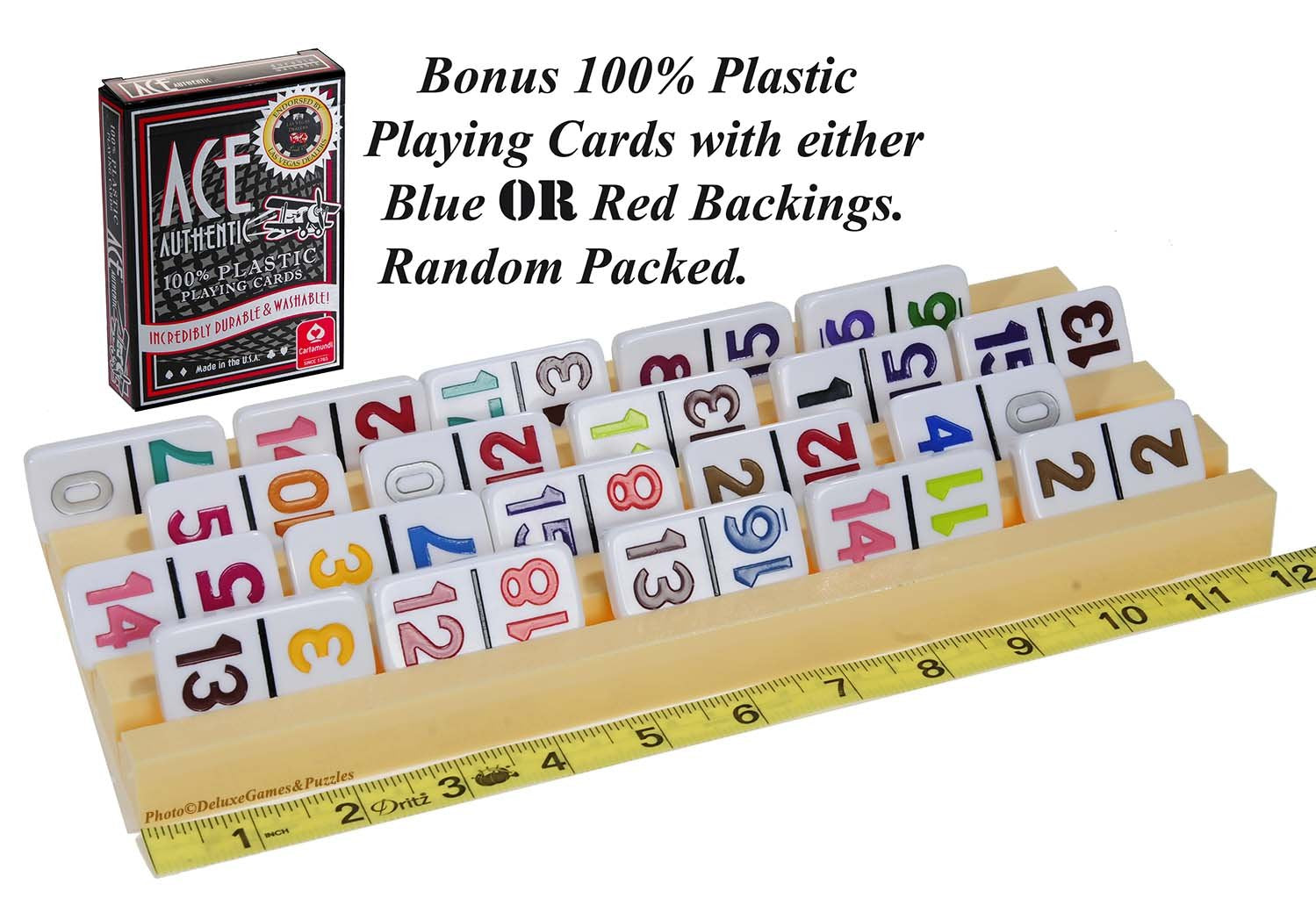 Plastic Trays / Racks for Dominoes OR Playing Card _ Dual Use _ Set of 4 _ Bonus 1 Deck of Ace 100% Plastic Playing Cards (Random backing color of Red