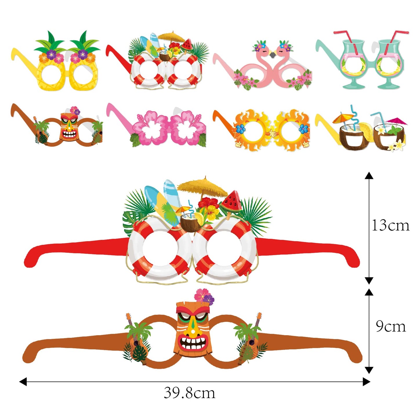 OURUOLA Summer-Hawaiian Pool Party-Decorations Funny-Sunglasses - 16pcs Tropical Aloha Flamingo Glasses,Photo Booth Props Decor, Kid Adult Beach Tiki