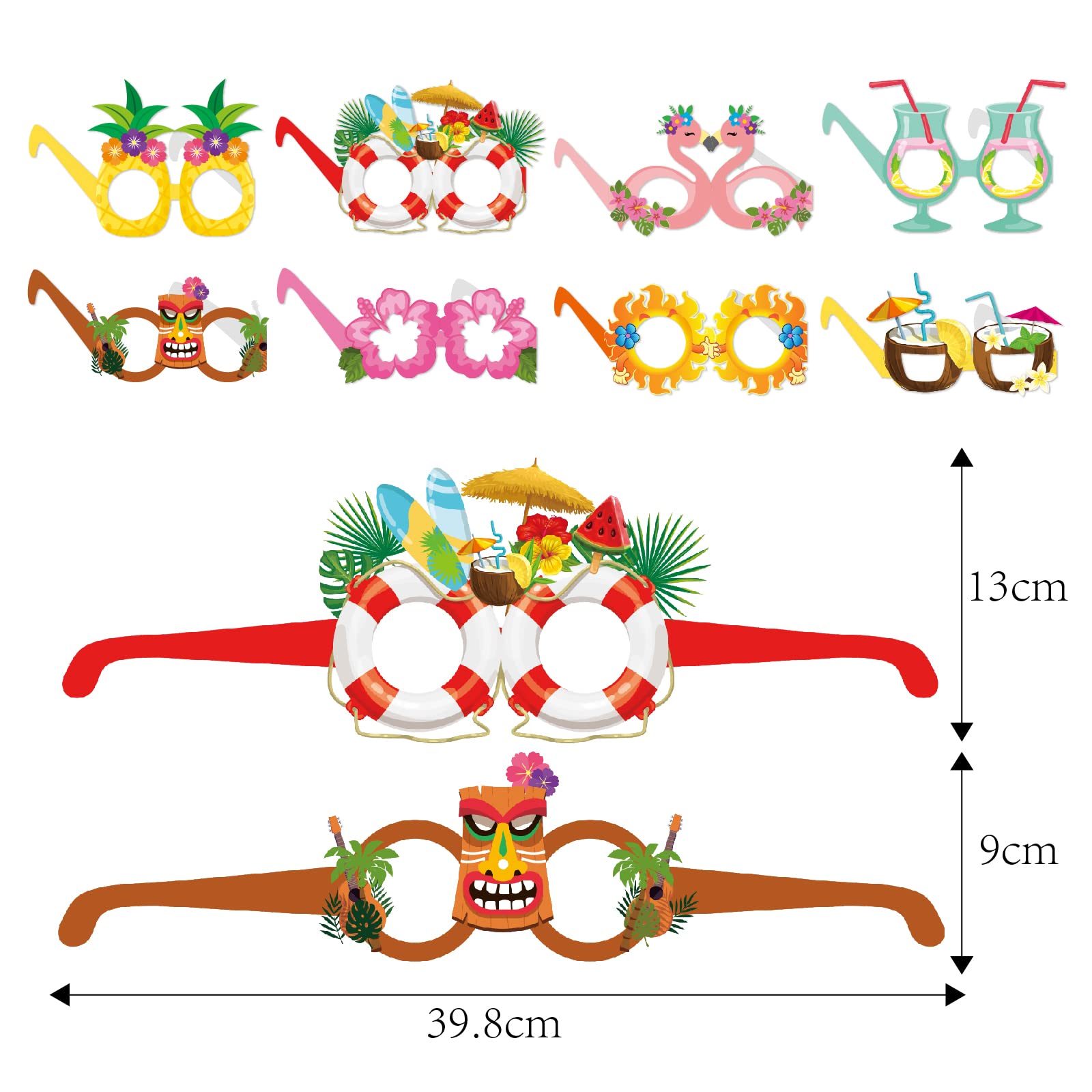OURUOLA Summer-Hawaiian Pool Party-Decorations Funny-Sunglasses - 16pcs Tropical Aloha Flamingo Glasses,Photo Booth Props Decor, Kid Adult Beach Tiki