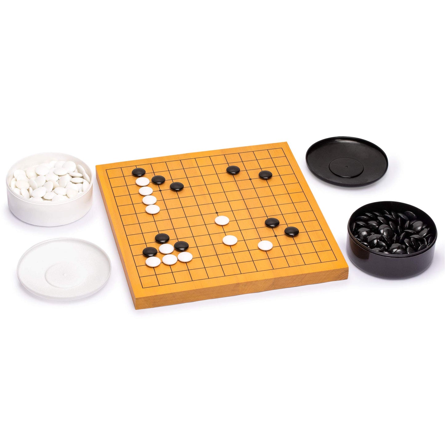 Yellow Mountain Imports Shin Kaya Beginner's Reversible 13x13 / 9x9 Go Game Set Board (0.8-inch) with Double Convex Melamine Stones - Classic Strategy