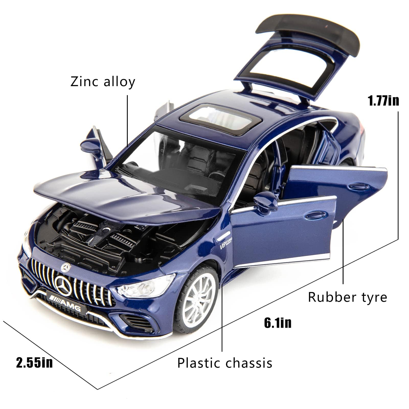 WAKAKAC 1/32 Diecast Car AMG GT63 Model Car Pull Back with Sound and Light Toy Car for Boys Girls Adult Gift(Blue)