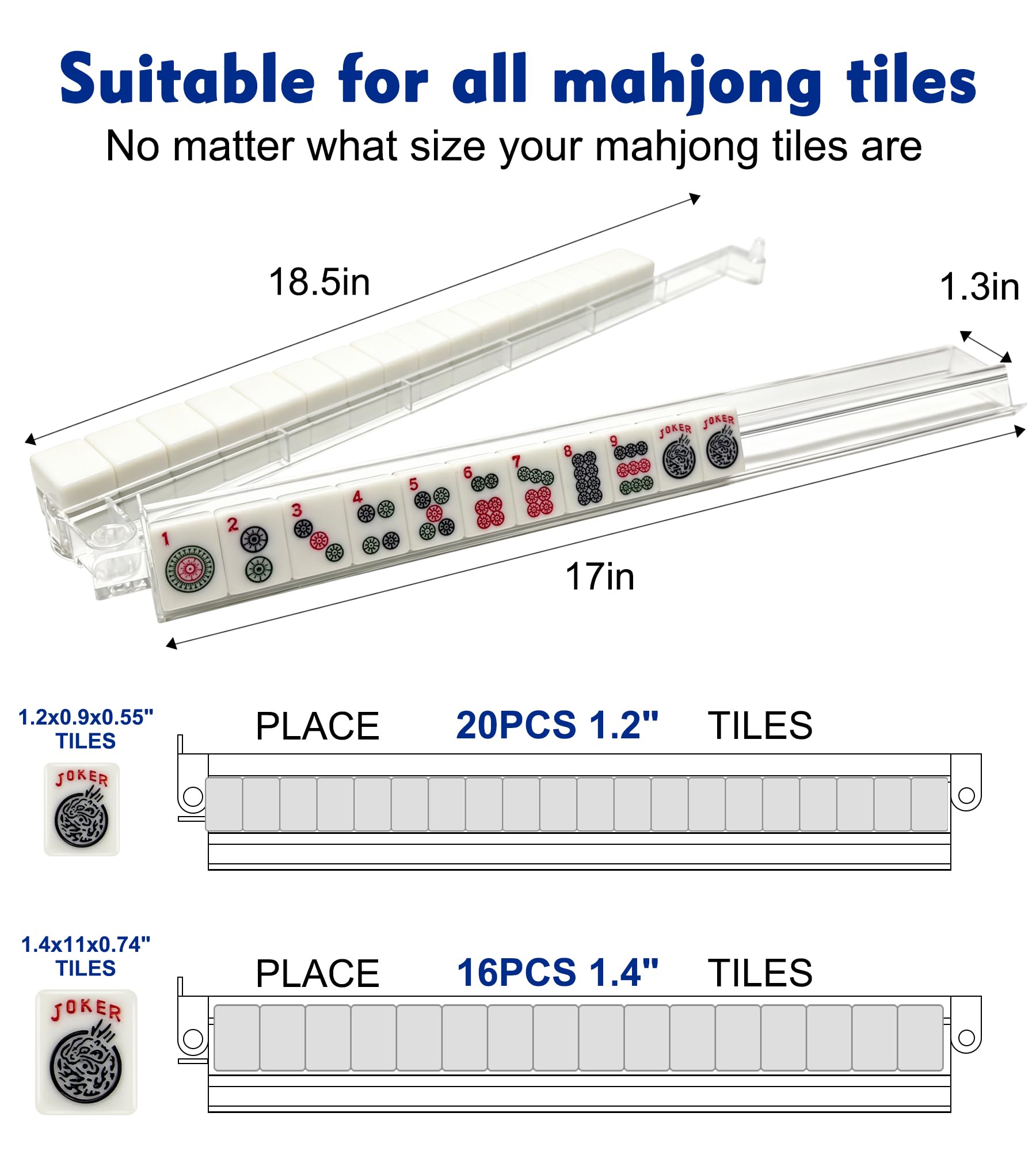 CIGOCIVI Mahjong Racks with Pushers Set of 4, Mahjong Tile Racks and Bag for American Mahjongg Accessories (Clear)