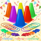 Eocolz 3 in 1 Carnival Games Set, Soft Plastic Cones Bean Bags Ring Toss Games for Kids Birthday Party Outdoor Games Supplies Combo Set