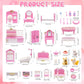 36Pcs Dollhouse Furniture Sets,Miniature 1:12 Scale Doll House Accessories and Furniture with Cat,Dog,Kitchen, Dining Room, Living Room,Bedroom