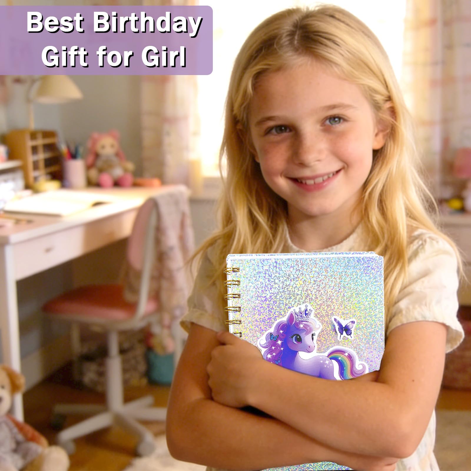 2 Pack Journal Kit for Girls, 192 Pages Kids Diary, Unicorn Pony Axolotl Spiral Notebook for 6-12 Year Old Girl, Art Crafts Scrapbook, Teen Tween Girl