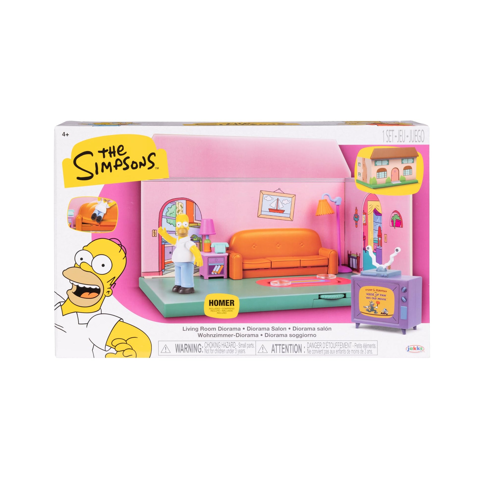JAKKS Pacific Disney The Simpsons Living Room Diorama House Playset, 2.5-Inch Scale Homer Action Figure and Accessories
