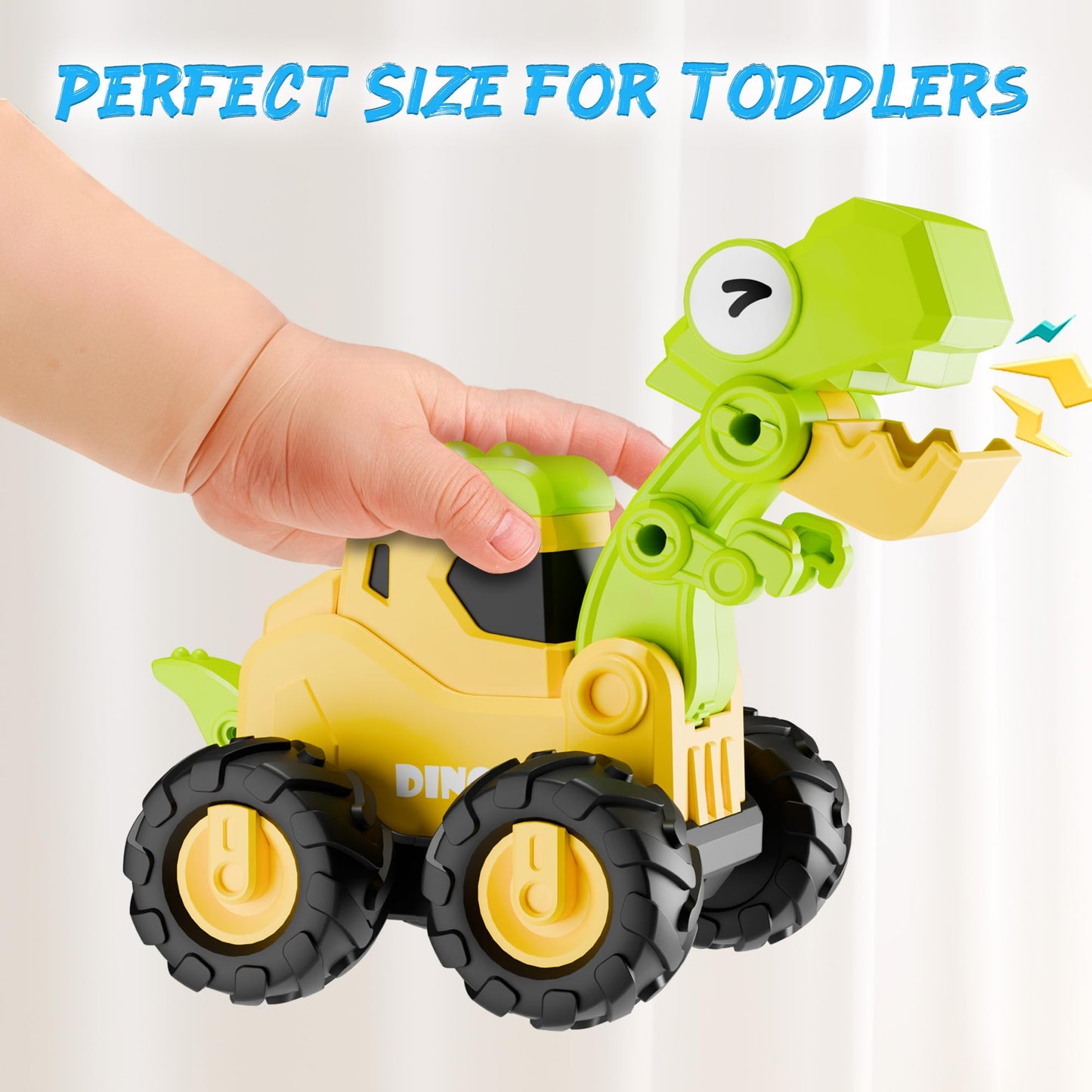 iPlay, iLearn Dinosaur Truck Toys for Toddlers, Boys Dinos Press Go Racing Cars, Kids Construction Sandbox Vehicles Playset, Baby Push Go Friction Car
