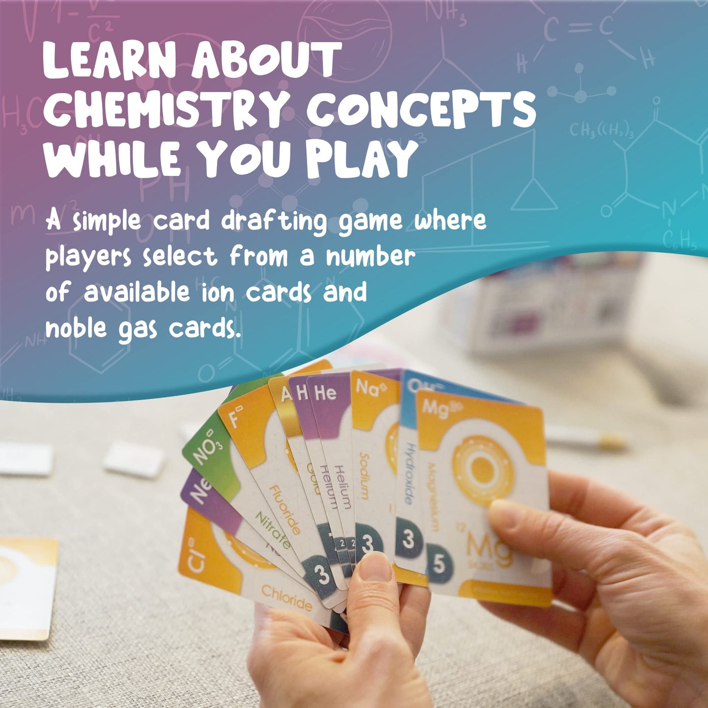 Genius Games Ion: A Compound Building Game (2nd Edition) - A Chemistry Card Drafting Game About Cations, Anion, Noble Gases - Science Accurate Board