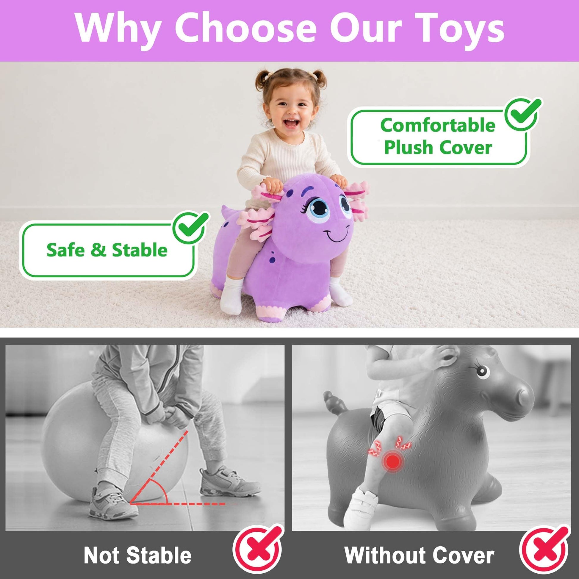 Bouncy Pals Axolotl Hopping Horse, Toddler Inflatable Animal Hopper Toys