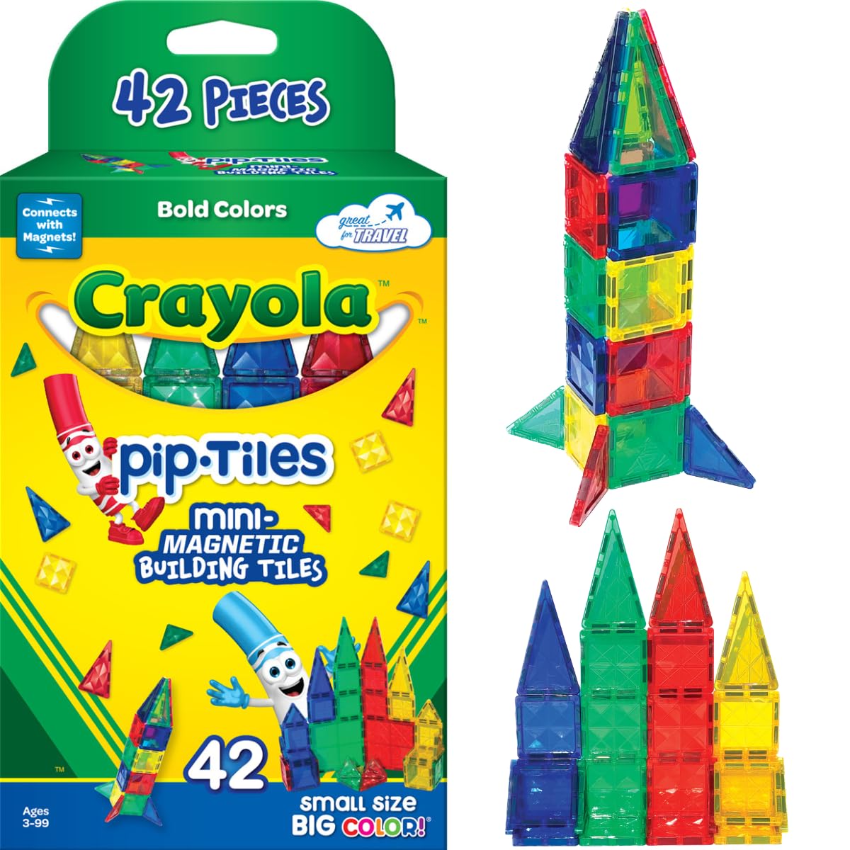 CreateOn Crayola Mini Magnetic PIP-Tiles, Building Set for Kids, Magnetic Building Toys for Kids, STEM Travel Toys for Boys and Girls Ages 3+