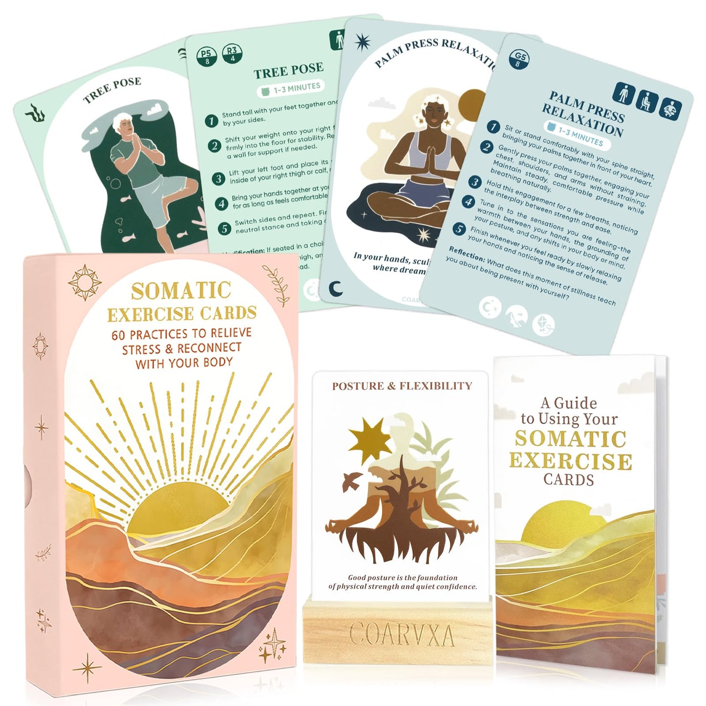 Somatic Therapy Exercise Cards for Women-60 Mindfulness Cards for Stress Reduction and Emotional Balance- Unique Motivational Gift for Yoga