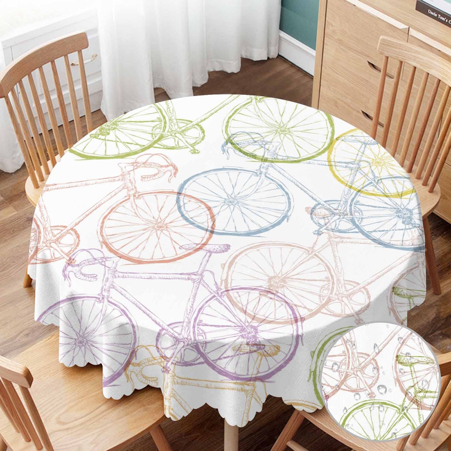 Yibeas Tablecloth Repeat Bicycle Tablecloths 60" Diameter Round Sketch Bike Fun Biking Race Ride Sport Wheel Colorful Tablecloths for Dining Kitchen