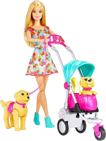 Barbie Stroll ‘n Play Pups Playset with Barbie Doll, 2 Puppies and Pet Stroller