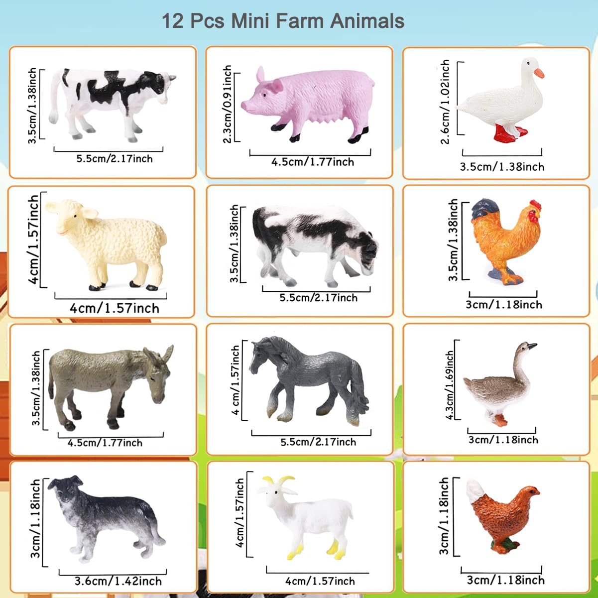 RUSON 12 Pcs Farm Animals Figures Toys, Realistic Mini Farm Barn Animal Figurines Cake Topper Toy Set Christmas Birthday Easter Egg Gift Party