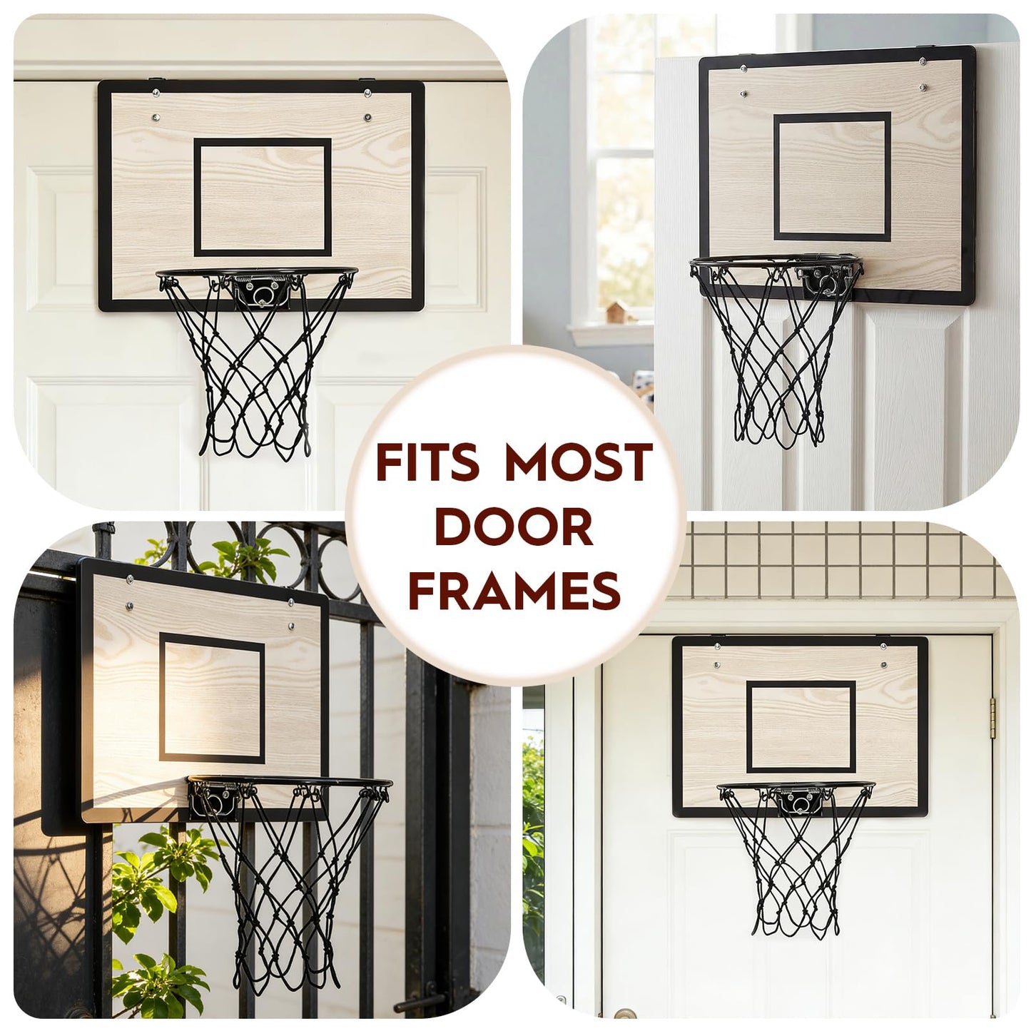 sxemcx rrhh Mini Basketball Hoop for Kids,Exquisite Wooden Over The Door Basketball Hoop Indoor with 4 Balls and Pump,Mini Hoops Set for Teens