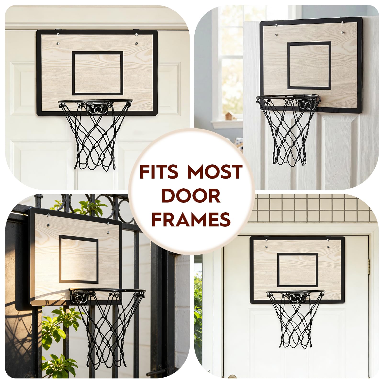 sxemcx rrhh Mini Basketball Hoop for Kids,Exquisite Wooden Over The Door Basketball Hoop Indoor with 4 Balls and Pump,Mini Hoops Set for Teens