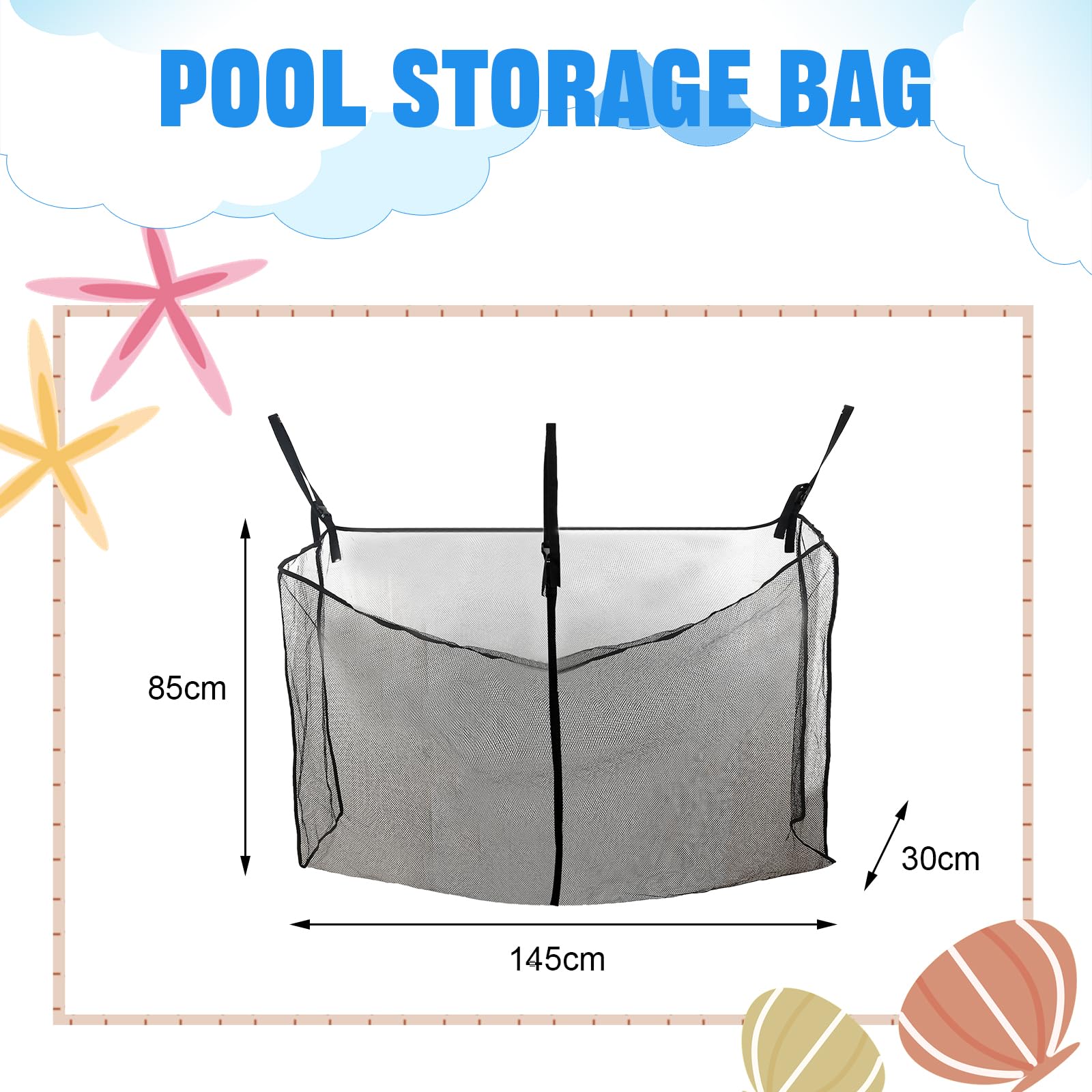 Pool Float Storage Bag,Adjustable Pool Toy Storage Organizer Hanging Mesh Bag for Rafts,Balls,Floats,Noodle,Inflatable Toys,Large Pool Toy Storage Net